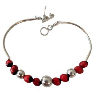 Sterling Silver Huayruro Seed Bead Bracelet 7.25" Long, L55